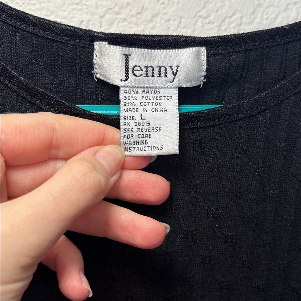 VINTAGE Jenny Black Women's Top Short Sleeve Textured large - Picture 2 of 4